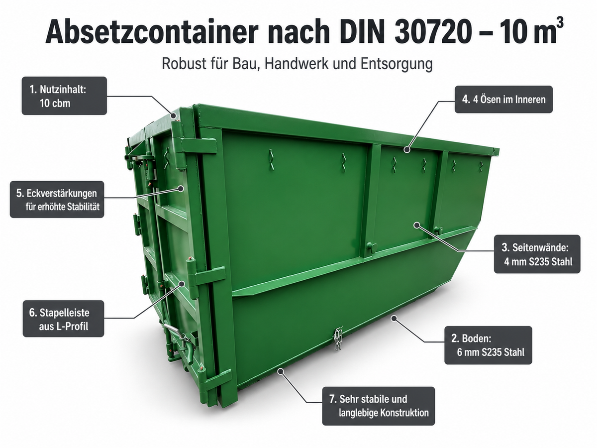 Absetzcontainer - 10 cbm nach DIN 30720 im Hamburger Modell