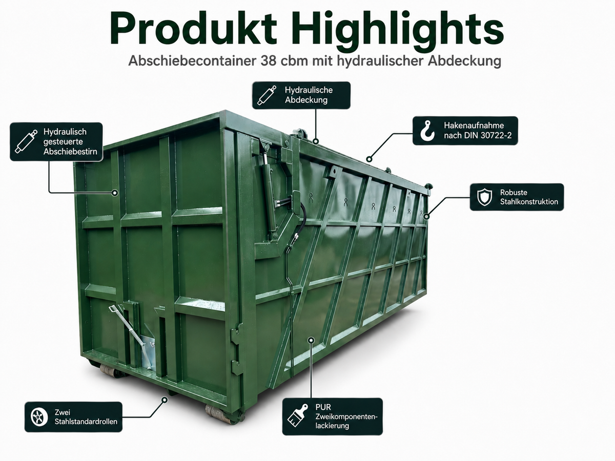 Abschiebecontainer - 38 cbm mit hydraulischer Abdeckung